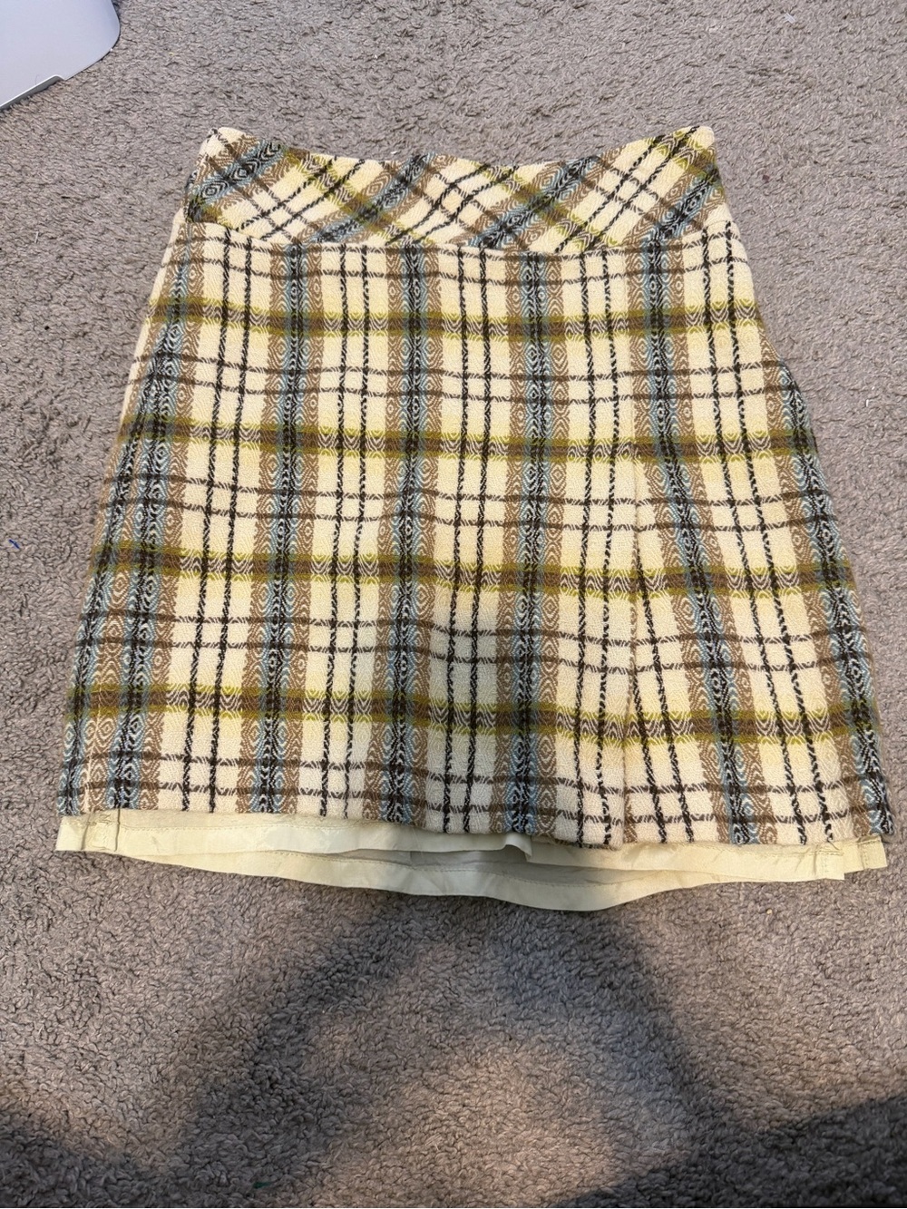 LOFT Yellow Cream Plaid Mini Skirt